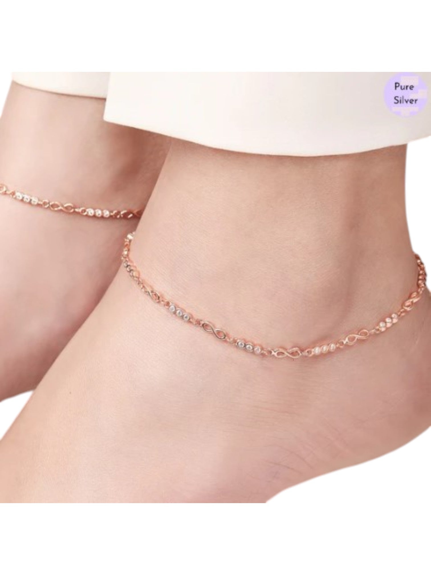 Infinite Sparkle Rose Gold-Plated 925 Sterling Silver Anklet By Kesardeep Impex For Women